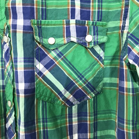 Amongst Others Men's Pearl Snap Long Sleeve Button Down Shirt Green Plaid M - Picture 3 of 10